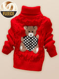 Cozy Fashion Bear Sweater - Soft, Thick, High-Quality Fleece Turtleneck Knitwear for Girls and Boys - Warm, Winter, Casual, Everyday Wear