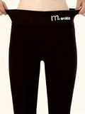 1pc Women's High-Waisted Thermal Fleece-Lined Leggings - Ultra Stretch Slim Fit Knitted Tights - Embroidered Fashion Bottoms
