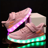 Boy's Trendy Skate Shoes With LED Light Up Design, Comfy Non Slip Casual Hook & Loop Fastener Sneakers