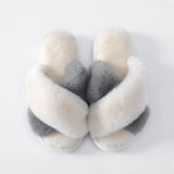 Slippers Women Men Winter Plush Cross Band Cotton Slipper Open Toe Fuzzy Warm Woman House Indoor Shoes