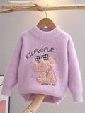 Girls Knit Sweater 'Girl & Snowflake' Pattern Embroidery Pullover Top Round Neck Knitwear For Fall Winter