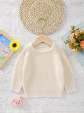 Cozy Casual Crew Neck Baby Sweater - Easy Care Long Sleeve Pullover with Stylish Mermaid Hem for Fall/Winter