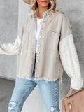 Women's Jackets Boho Inspired Cable Knit Sleeve Denim Jacket Button Up long sleeve Jean Jacket Coat women autumn winter Shackets women 230515