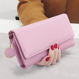 Fashion Long Solid Color PU Leather Wallet, Solid Color Minimalist Women's Mobile Phone Clutch Wallet