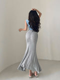 goosudu Yuna Solid Color Skinny Pleated Stretch-Wrapped Fishtail Long Skirt