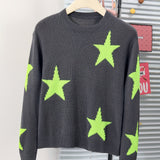 1pc Cozy Stars Pattern Crew Neck Sweater for Girls - Soft Casual Knit Pullover Jumper Top for Winter Fall Season - Girls' Warm and Comfortable Clothing for School Daily Wear