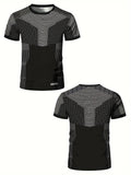 Men's Stylish Geometric Print Performance T-Shirt - High-Stretch, Quick-Dry, Breathable Crew Neck Top for Running, Yoga, Training - Short Sleeve, Cool Feel, Skinny Fit, Summer Athletic Wear for Active Men