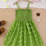 Enchanting Off-the-Shoulder Girls’ Butterfly Midi Dress - Summer Ready with Lettuce Trim and Durable Material