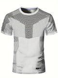 Men's Stylish Geometric Print Performance T-Shirt - High-Stretch, Quick-Dry, Breathable Crew Neck Top for Running, Yoga, Training - Short Sleeve, Cool Feel, Skinny Fit, Summer Athletic Wear for Active Men