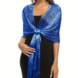 Shimmering Metallic Glam Shawl - Round Buckle Tassel Wrap - Perfect for Evening Parties & Weddings - A Versatile Dress-Up Accessory