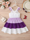 Adorable Cartoon Kitty Girls Summer Dress - Cute Ruffles, Contrast Stitching & Easy-Care Knit Fabric