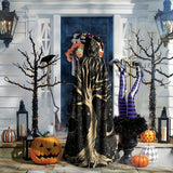 Unisex Viking-Inspired Hooded Cloak-Tree of Life & Celestial Design-Soft Shawl for Cosplay & Parties, 58*60inch, 1pc