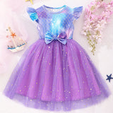 Mesmerizing Fish Scale Tutu Dress - Dreamy Gradient Colors with Sparkling Star Sequins - Adorable Bow & Fluffy Mesh for Summer Holidays, Perfect Party & Gift Dress