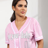 Baseball Jersey for Woman - V-Neck Printing Short Crop Tops Button Casual Softball Shirt Activewear Tee Versatile & Comfy for Spring to Summer