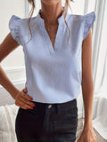 Chic Striped V-Neck Ruffle Sleeve Blouse - Elegant & Versatile Womens Casual Wear for All Seasons