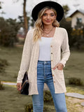 Plus Size Double Pockets Button Front Cardigan, Casual Long Sleeve Cardigan For Spring & Fall, Women's Plus Size Clothing
