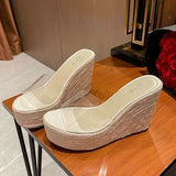 Women's Summer Wear  High Heels Fashion Thick Sole Transparent Platform Slippers Kq8