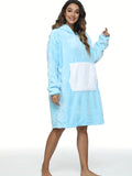 Cozy Plus Size Womens Cow Pattern Robe - Soft Flannel Hooded Wearable Blanket with Adorable Ear Decor and Handy Pockets - Oversized for Ultimate Lounging Comfort