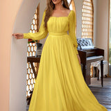 Chic Maxi Dress with Cinched Waist - Long Sleeve Elegance - Versatile for Formal & Casual Occasions - Array of Vibrant Colors