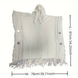 Chic Fringed Poncho Cape Shawl - Fashion Scarves with Hood, Soft Knitted Sweater, Casual Pullover for Spring/Autumn Travel, One Size, White, Versatile and Cozy Wear for Women