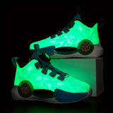 Stylish Kids' Glow-In-The-Dark Basketball Shoes - Rotating Buckle, Comfy Non-Slip Durable Sneakers with Breathable Mesh Upper, Ankle Support and Cushioned Insoles for Outdoor Play, Sports and Active Lifestyle