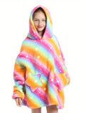 Girls Rainbow Stripe Oversized Hooded Blanket Sweatshirt - Super Soft & Cozy Pullover, Durable & Fashionable - Ideal Gift for ages 5-15, All-Season Comfort