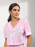 Baseball Jersey for Woman - V-Neck Printing Short Crop Tops Button Casual Softball Shirt Activewear Tee Versatile & Comfy for Spring to Summer