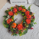 Autumn Harvest Wreath - 17.78in Peonies and Pumpkins with Berries and Pinecones, Suitable for Halloween, Thanksgiving, Christmas, Easter and Farmhouse Decor