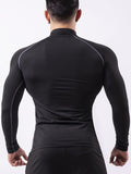 Mens High-Performance Color Block Compression Shirt - Moisture-Wicking, Ergonomic Fit for Hiking, Jogging, Cycling - Fashionable Long Sleeve Turtle Neck Athletic Shirt for Outdoor Fitness & All-Weather Workouts