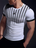 Men's Quick-Dry Athletic T-Shirt - Geometric Print, High Stretch, Crew Neck, Short Sleeve - Perfect for Gym, Running & Training - Breathable Polyester Blend