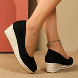 Women's Comfortable Slip-On Espadrilles - Soft-Sole Platform Loafers - Versatile Shallow-Mouth Wedge Shoes for Casual Outings & Vacation