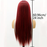 24-Inch Long, 180% Density, Elegant Lace Front Wig - Straight, Heat Resistant, Synthetic Fiber, Burgundy Mixed Blonde Skunk Stripe Style for Women - Perfect for Daily, Party, Cosplay Use