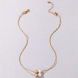 Personality Geometric Alloy Fine Chain Faux Pearl Beads Pendant Ladies Double Layer Necklace Clavicle Chain