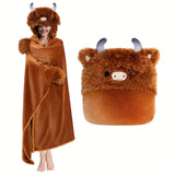 Cozy Highland Cow Blanket Hoodie - Party Favors, Oversized Wearable Flannel Cloak with Warm and Fuzzy Lining, Funny Birthday Gift for Women and Men, Perfect for Halloween, Easter, Christmas, Lover's Anniversary, and Casual Daily Wear