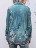 Plus Size Floral Print Shirt - Relaxed Fit Casual Style with Long Flowing Sleeves and Classic Button Front - Designed for Curvy Women, Plus Size Range for a Flattering Fit