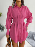 Goosudu Solid Tied-Cuff Shirt Dress