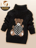 Cozy Fashion Bear Sweater - Soft, Thick, High-Quality Fleece Turtleneck Knitwear for Girls and Boys - Warm, Winter, Casual, Everyday Wear