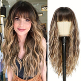 Lady Wig With Bangs, 26 Inch Long Wig Lady, Sand Blonde Wavy Wig, Heat Resistant Synthetic Wig, Suitable For Everyday Party Use
