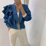 Women's Jackets  Autumn Spring Women Ruffles Korean Style Fashion Denim Jacket Coat Woman Clothes Designer Coats