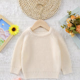 Cozy Casual Crew Neck Baby Sweater - Easy Care Long Sleeve Pullover with Stylish Mermaid Hem for Fall/Winter