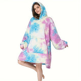 Cozy Wearable Blanket Pullover - Soft Thickened Flannel, Coldproof, Warm, Colorful Printed, Outdoor Friendly, One-Piece Design, Sleeve with Blanket Function - Perfect for Camping, Travel, Home Use