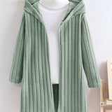 Cozy Rib-Knit Hooded Cardigan for Girls - Soft, Open Front, Spring and Fall Essential - Perfect Gift for Little Ones