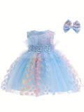 Baby Girls' 2pc Enchanting Floral Mesh Gown & Headband Set - Sleeveless - Ideal for Party Performances & Gifts