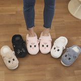 Cute Cartoon Cat Fuzzy Slippers, Creative Closed Toe Soft Sole Plush Flat Shoes, Winter Warm Home Slippers