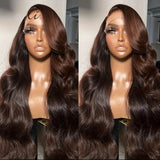 220% Density Chocolate Brown 13X4 HD Lace Front Wigs Human Hair Body Wave Wig 100% Brazilian Chestnut Color Human Hair Wig Natural 13X4 Full Edges Pre Plucked Lace Wig With Baby Hair Dark Brown Loose Wave Wig For Daily Wear