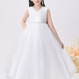 Glittering Princess Dress - Sparkling Beaded Waist Sleeveless Tulle Gown for Girls - Perfect Formal Wear, Weddings, Pageants & Piano Performances