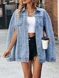 Single Breasted Cape Denim Coat Women Spring Fall Fashion Vintage Pockets Loose Jean Jacket Female Streetwear 240103