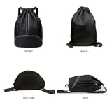 Water Resistant Striped Soft Shell Drawstring Daypack Backpack - Spacious Utility Pockets, Shoe Compartment, Mesh Panels, Cord Embellishment - Hand Wash Only, Normal Waterproof, Polyester Fiber Material