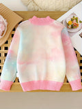 Allover Hearts Pattern Knit Cardigan For Girls, Comfy Casual Long Sleeve Knitted Outerwear Autumn/ Spring Clothes, 1pc