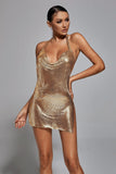 goosudu Brett Diamante Mesh Mini Dress - Gold